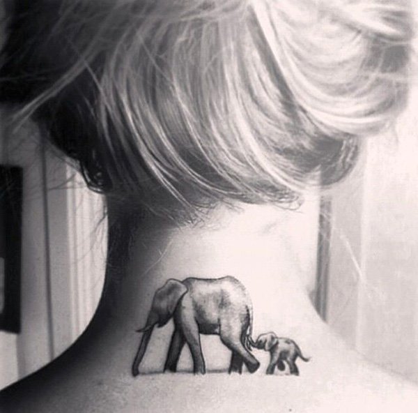 Elephants Neck Tattoo for Mother and Kid. 