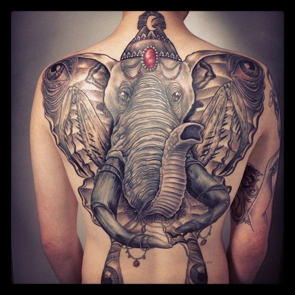 Indian Elephant Back Tattoo. 