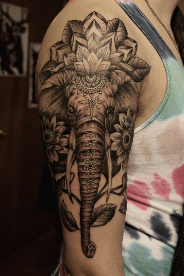 Awesome Elephant Sleeve Tattoo. 