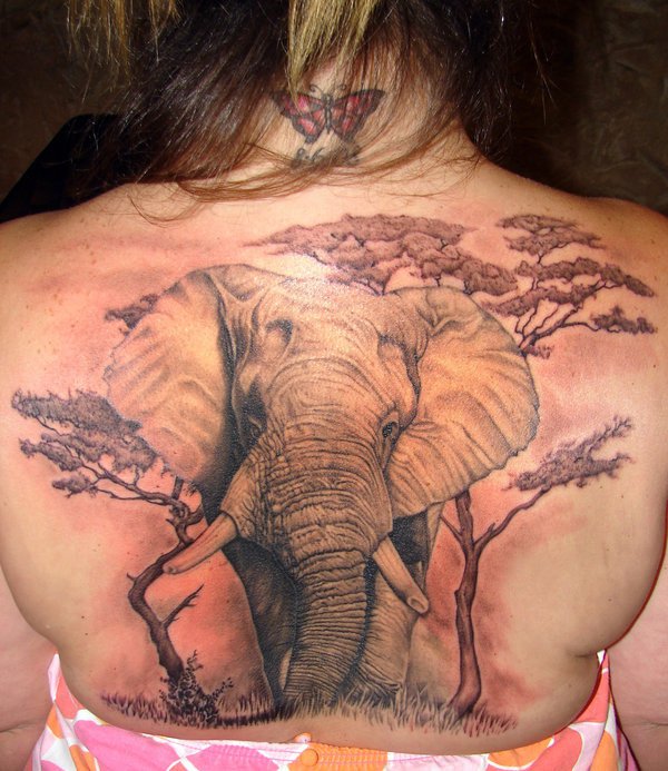 Back Elephant Tattoo. 