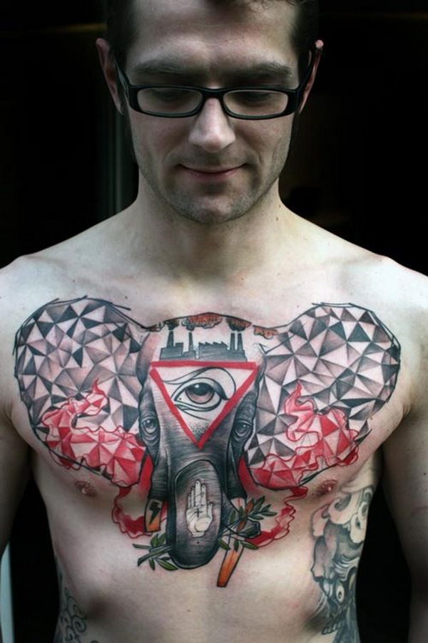 Abstract Elephant Chest Tattoo for Man. 