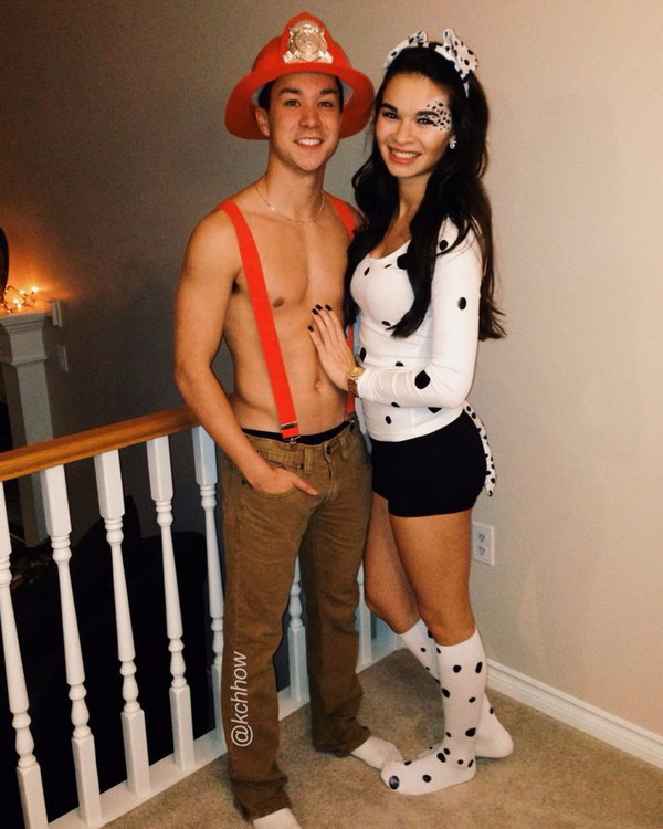 Firefighter and His Dalmatian Halloween Costumes. 