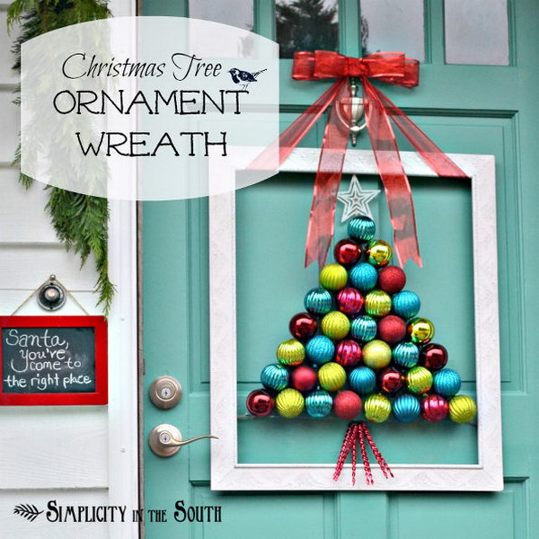 Framed Christmas Tree Ornament Wreath 