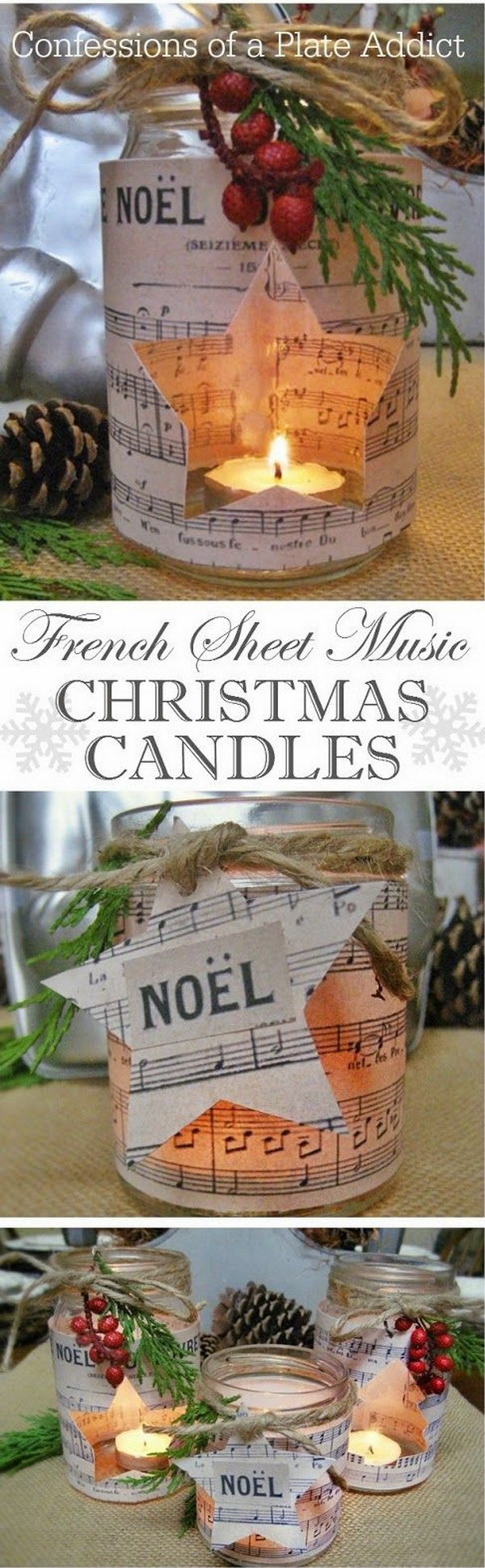 French Sheet Music Christmas Candles. 
