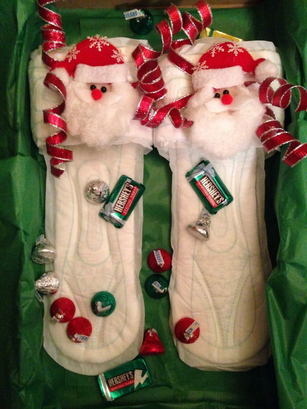 Maxi Pad Slippers. It's a fun idea for a white elephant gift exchange! 