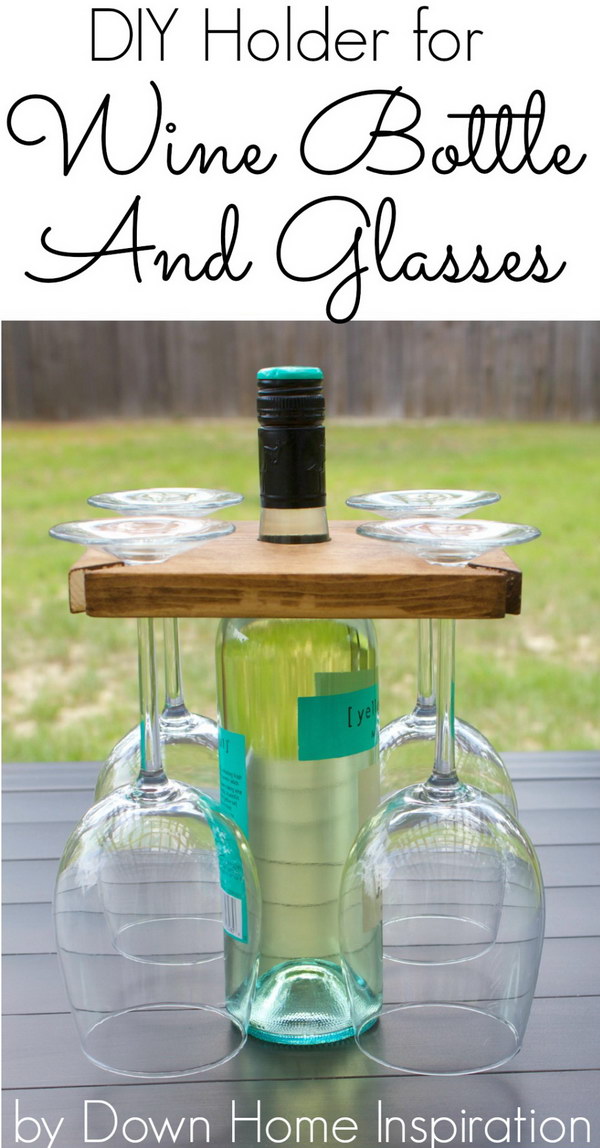 DIY Holder for a Wine Bottle and Glasses. This super simple DIY wine carrier really makes great holiday gift for hostess or wine lovers in your life! 