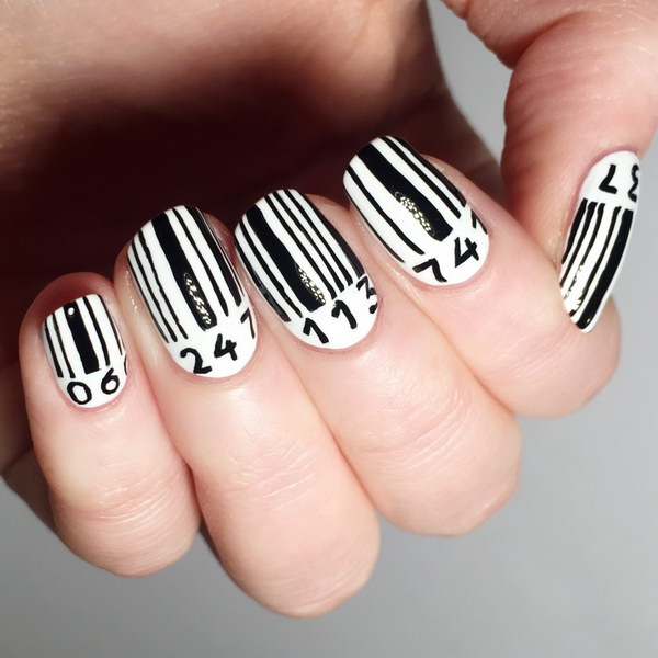 Cool Black and White Barcode Nail Art 