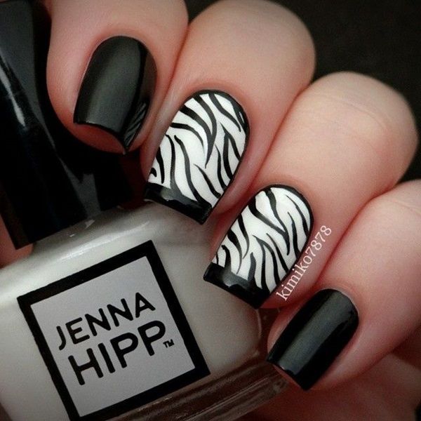 Pretty Black and White Zebra Nail Design 