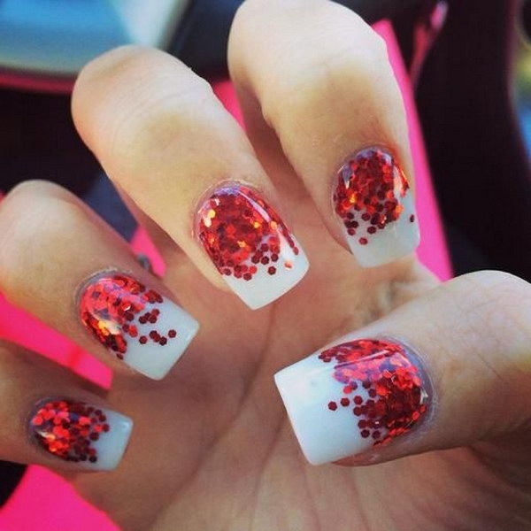 Red Polka Dot Nail Art with White Background. 