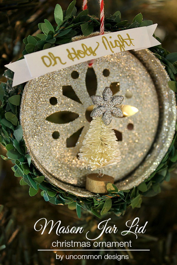 Glitter Mason Jar Lid Christmas Ornament. 