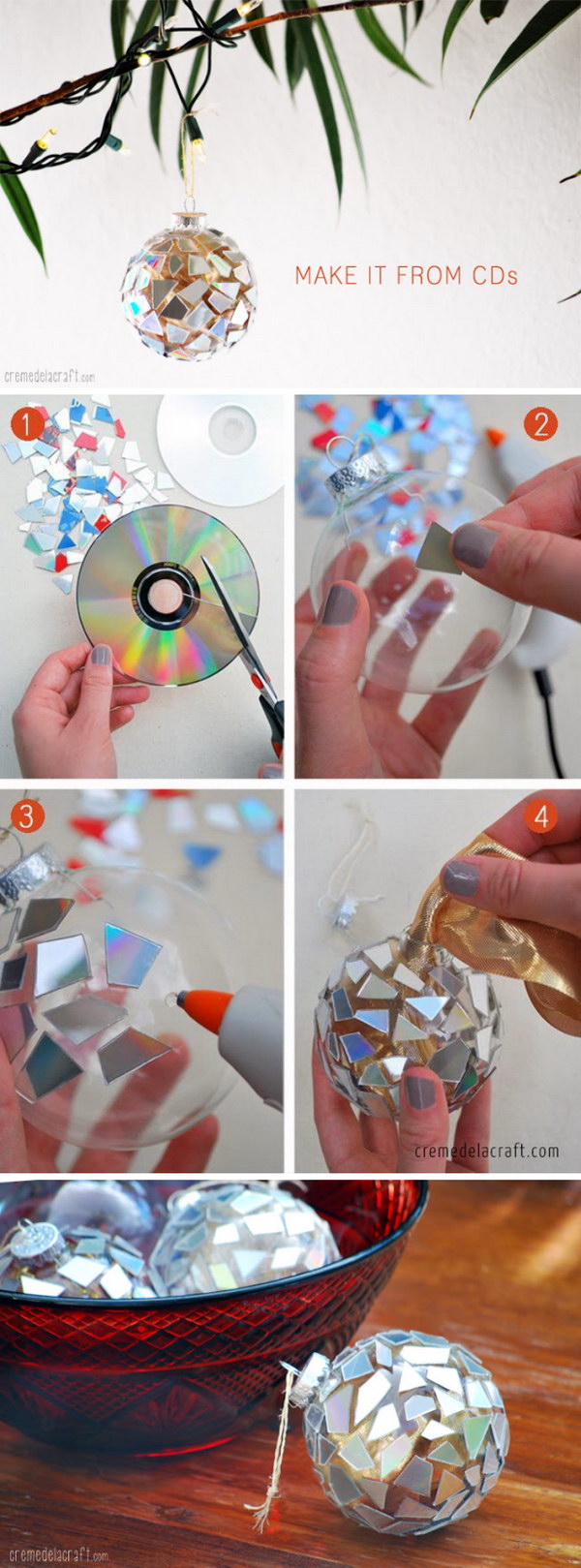 DIY Mosaic Ornaments from CDs. 