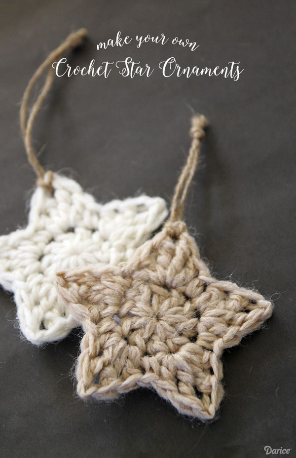 Simple Crochet Star Pattern Christmas Ornaments. 