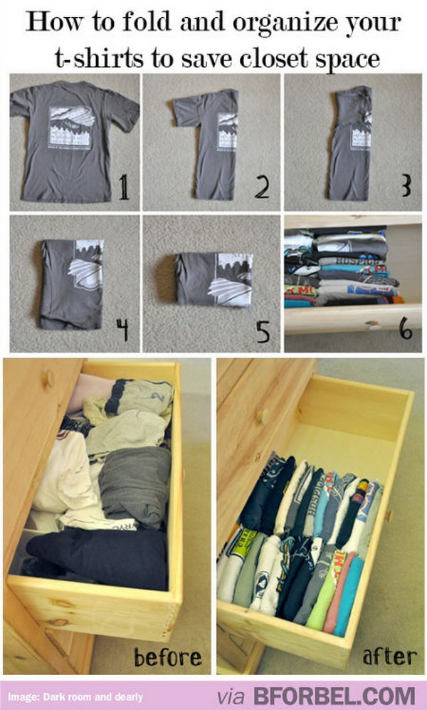 How to Fold and Organize T shirts to Save Closet Space. 