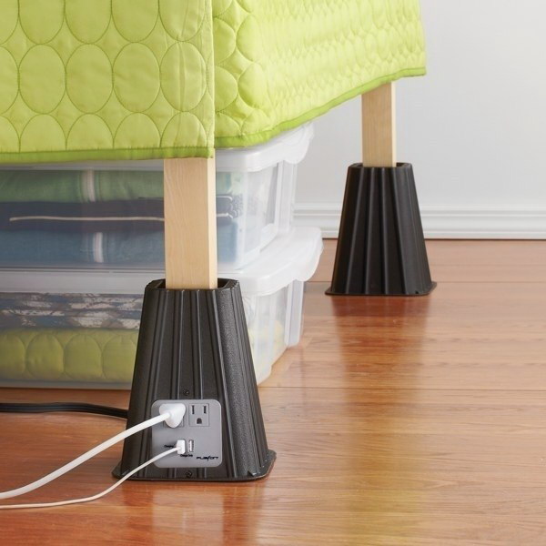 These set not only gives you more storage space under the bed, but supply much needed additional power outlets. 