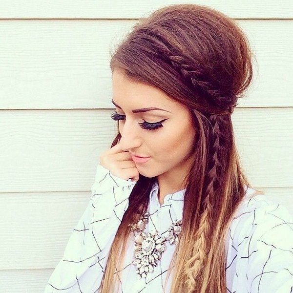 Teased Half Up Half Down Hairstyle with Braids 