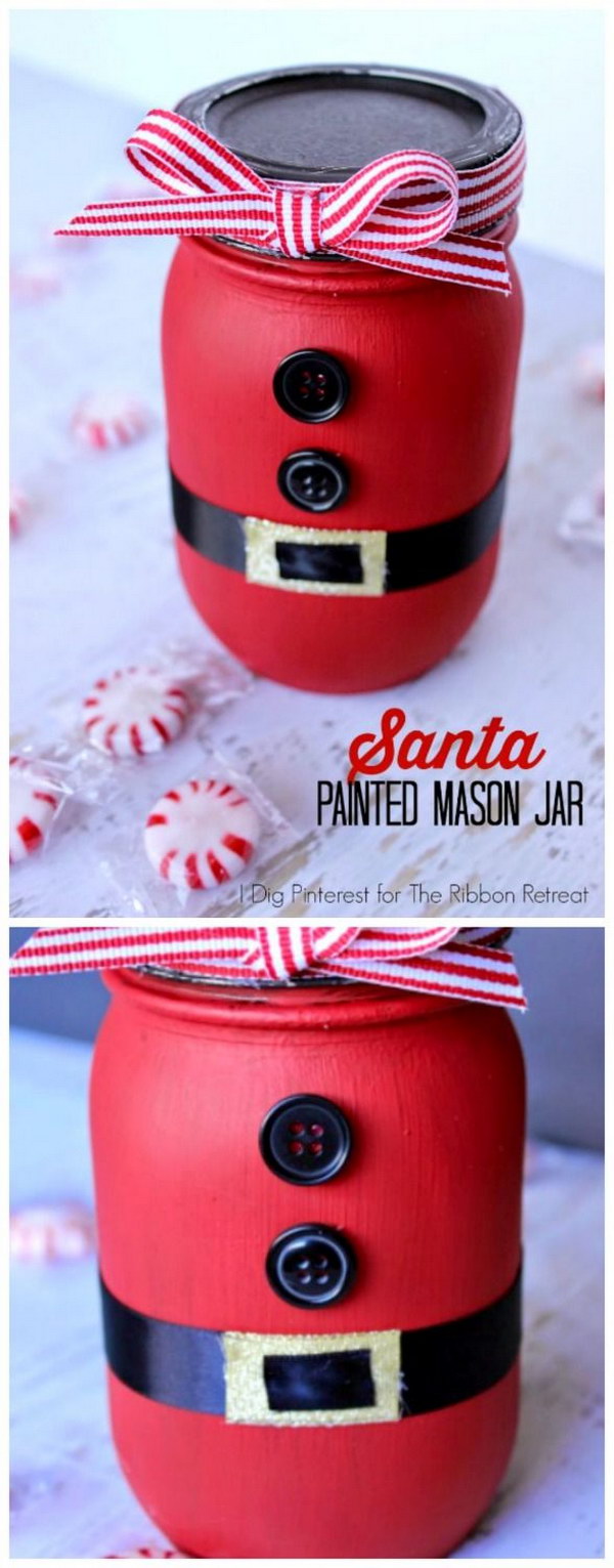 Santa Belly Painted Mason Jar 