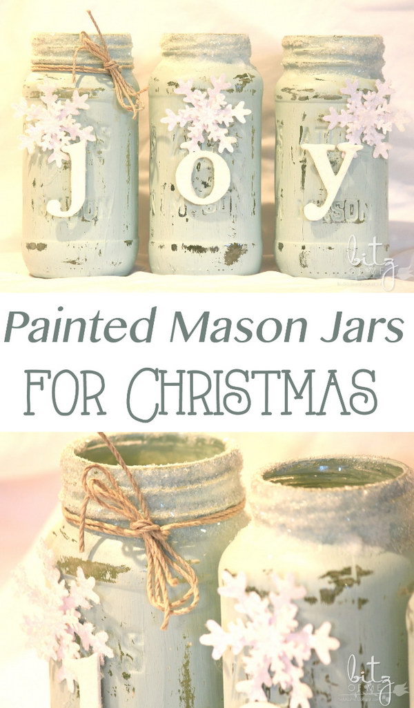 Painted Snowy Mason Jars 