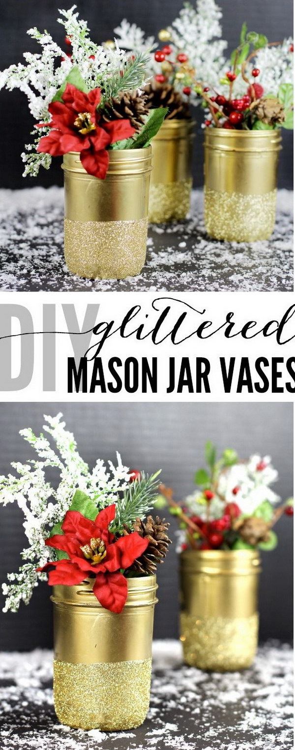 DIY Gold Glittered Mason Jar Vases 