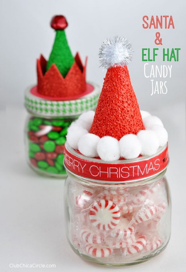 DIY Santa and Elf Hat Candy Jars 