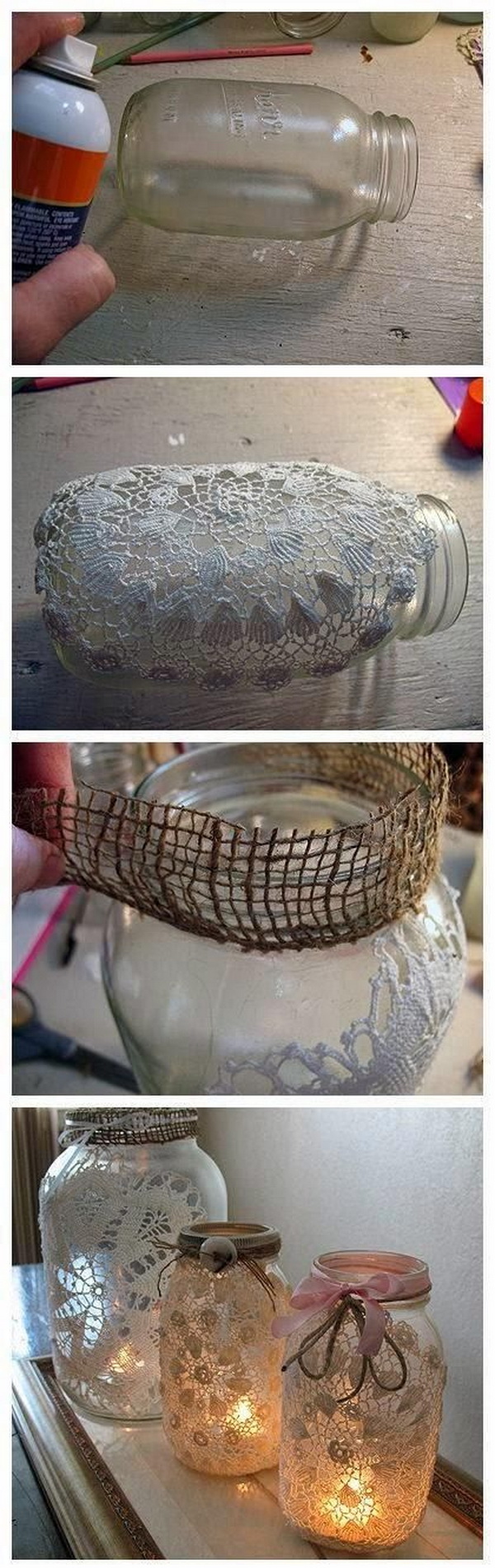 DIY Burlap and Doily Luminary Jars 