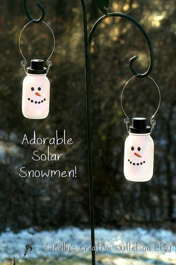 Solar Snowman Mason Jars 