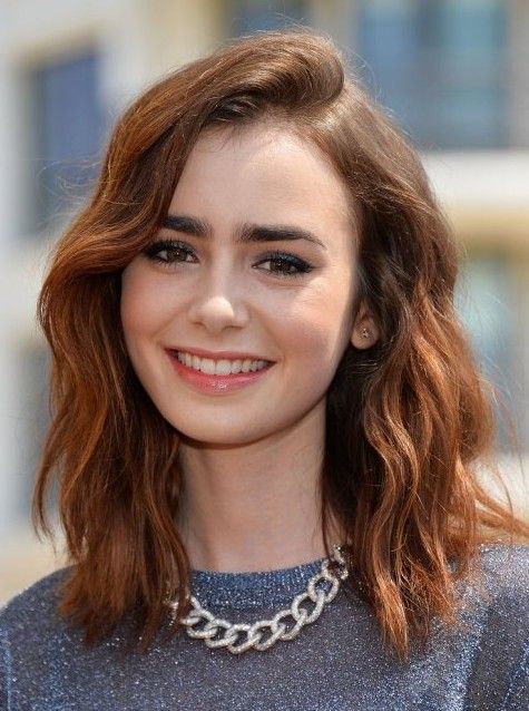 Lily Colins Shaggy Bob Haircut for Thick Hair. 