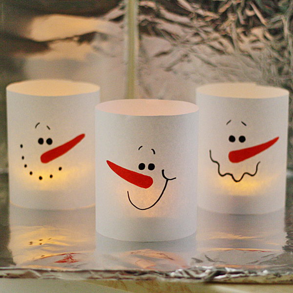Paper Snowman Luminaries. 