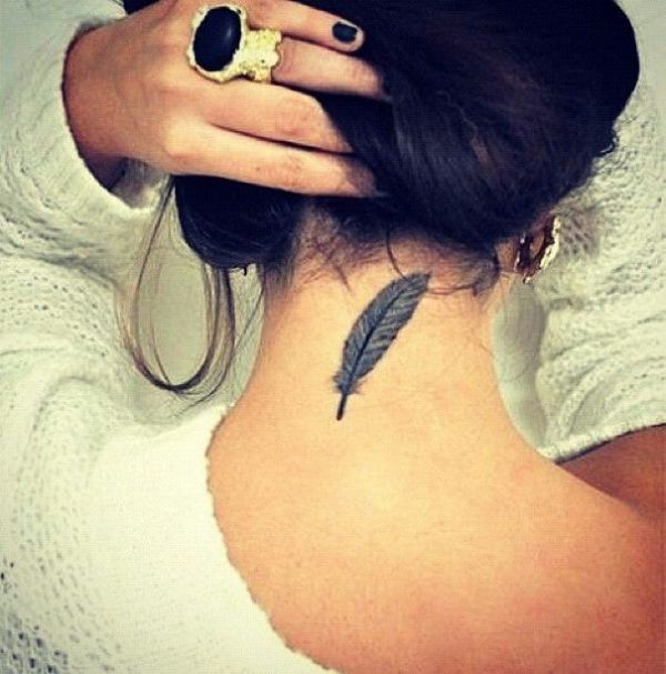 Feather Tattoo on Neck 