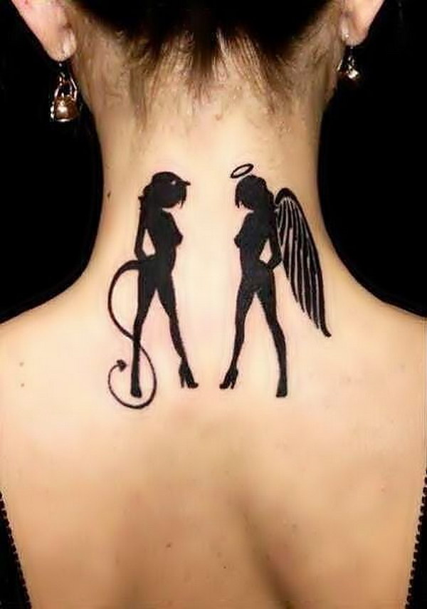 Devil and Angel Neck Tattoo 