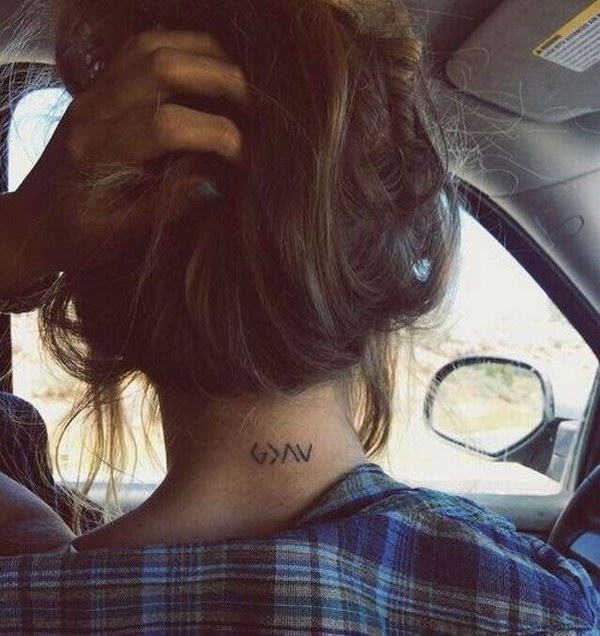 God is Greater Than the Highs and Lows Geometric Tattoo. Letter G for God, a greater than math symbol, and an upside down V and right side up V to symbolize the 'highs' and 'lows.' 