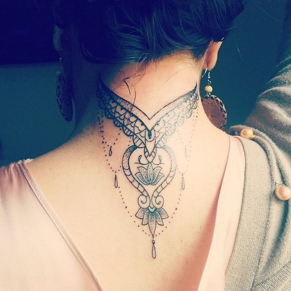 Soft and Delicate Back of the Neck Tattoo Design 