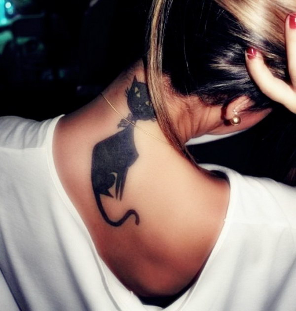Cat Tattoo Design on Back of the Neck 