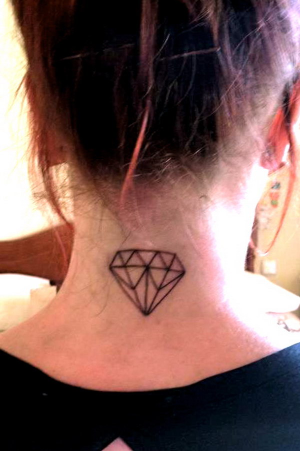 Outline Diamond Back of Neck Tattoo 