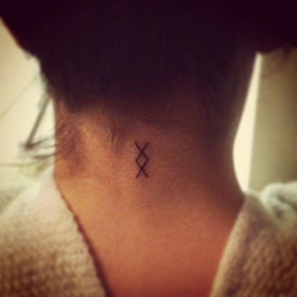 Inguz, Viking Symbol Tattoo On Back of Neck. It means 'Where There is A Will, There is A Way'. 