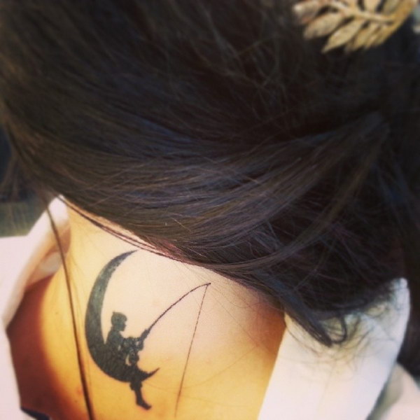 Fishing for Dreams Back Neck Tattoo 