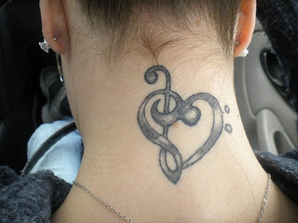 Music Note Tattoo Design on Back of Neck 