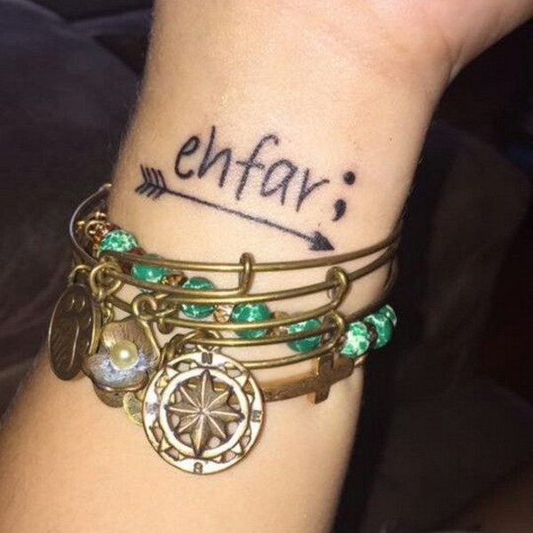 ehfar Everything Happens for A Reason Tattoo with an Arrow on Wrist. 