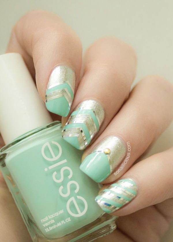 Essie Mint Candy Apple with Silver Nails 