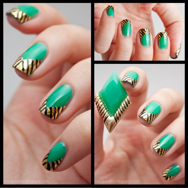 Elegant Emerald Green Nails with Gold Tips 