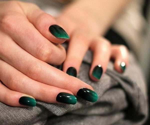 Emerald Green Ombre Nail Art Design 