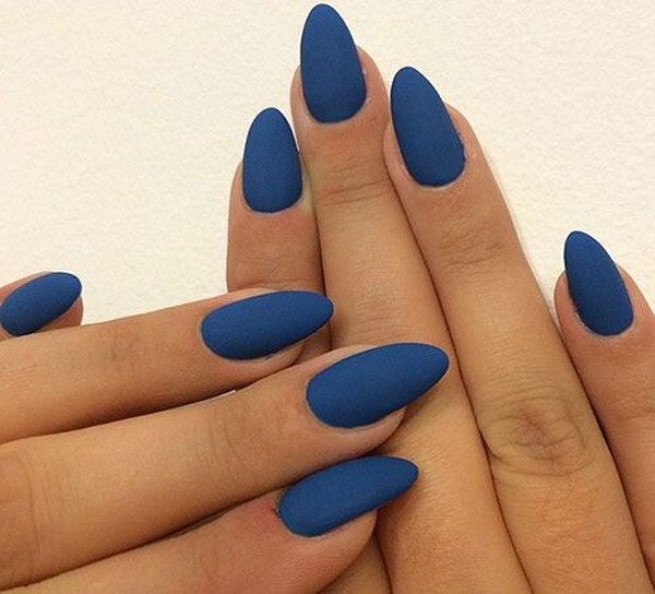 Blue Matte Stiletto Nails. 