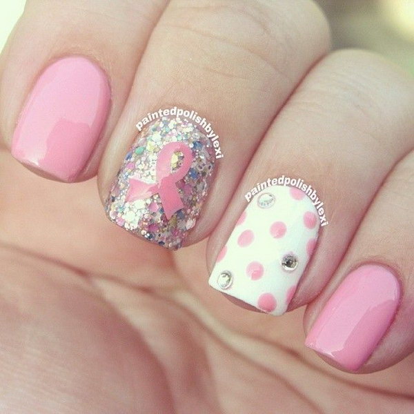 Cute Pink and White Dotted Nail Design. 
