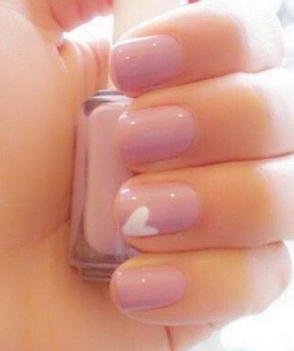 Pale Pink & White Heart Nails. 