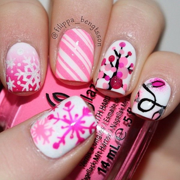 Ombre Pink & White Snowflake Nails. 