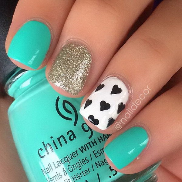 Cute And Girly Turquoise Nail Design. 