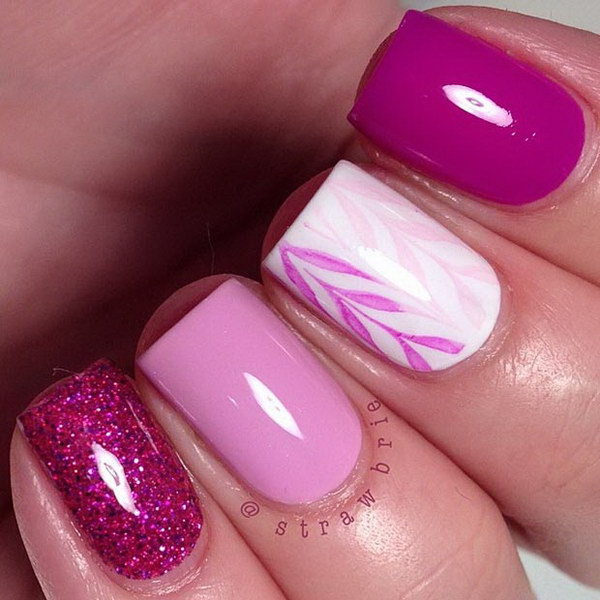 Pink And White Nail Design For Short Nails. 
