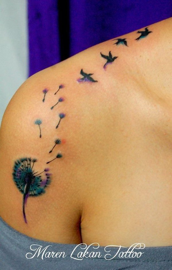 Dandelion Sleeve Tattoo Design for Women. 