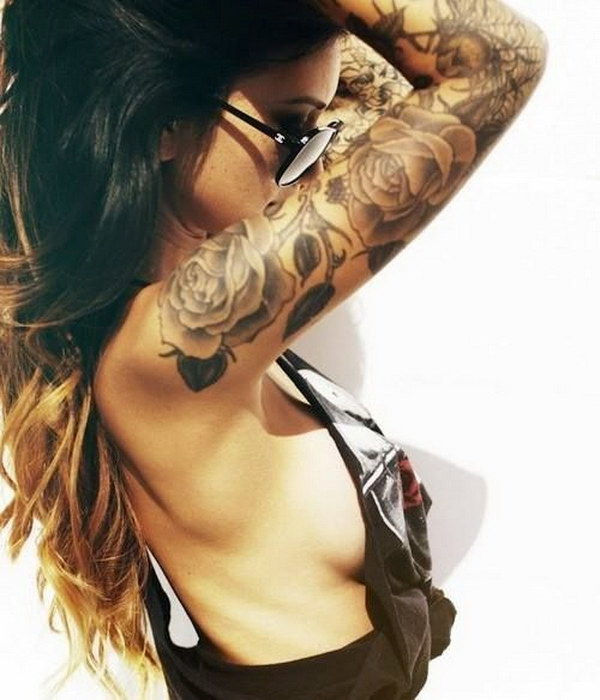 Rose Tattoos on Sleeve for Women. 