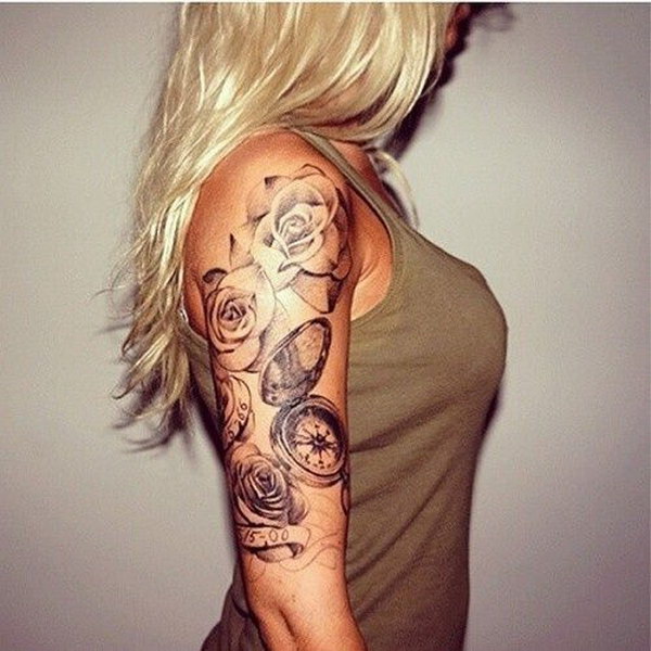 Rose Half Arm Sleeve Tattoos for Women. 