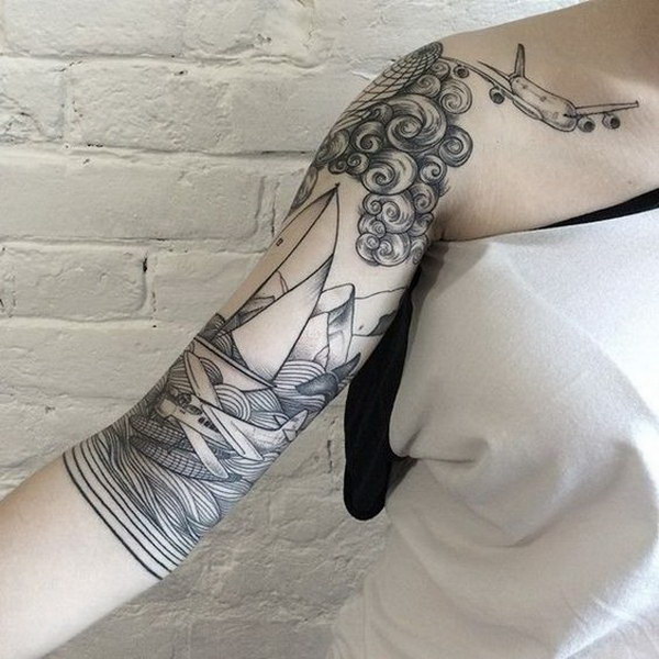 Boat Half Sleeve Tattoos for Women. 